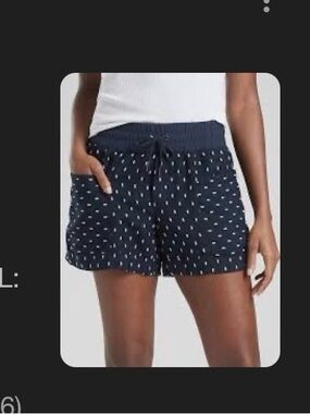 Athleta  Cabo Navy Blue Drawstring Linen Shorts with White Dot Accent